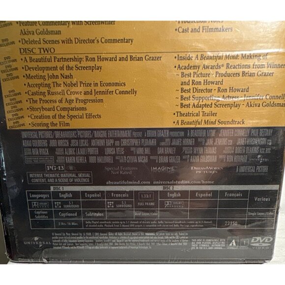 A Beautiful Mind DVD 2-Disc Awards Edition Russell Crowe Full Screen NEW - Picture 3 of 4